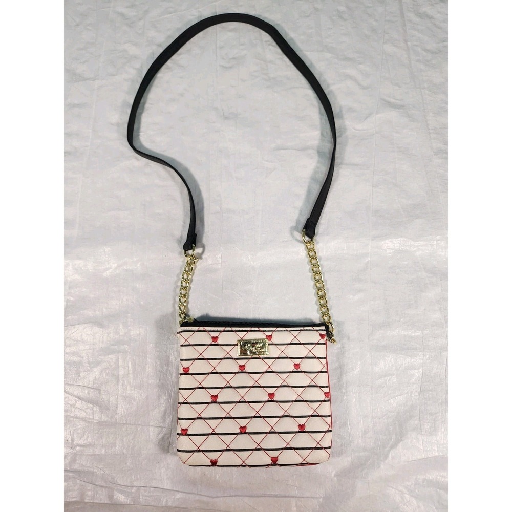 Luv BETSEY JOHNSON Double Crossbody Bag SMALL LBDOUBLE Red Hearts NWOT White